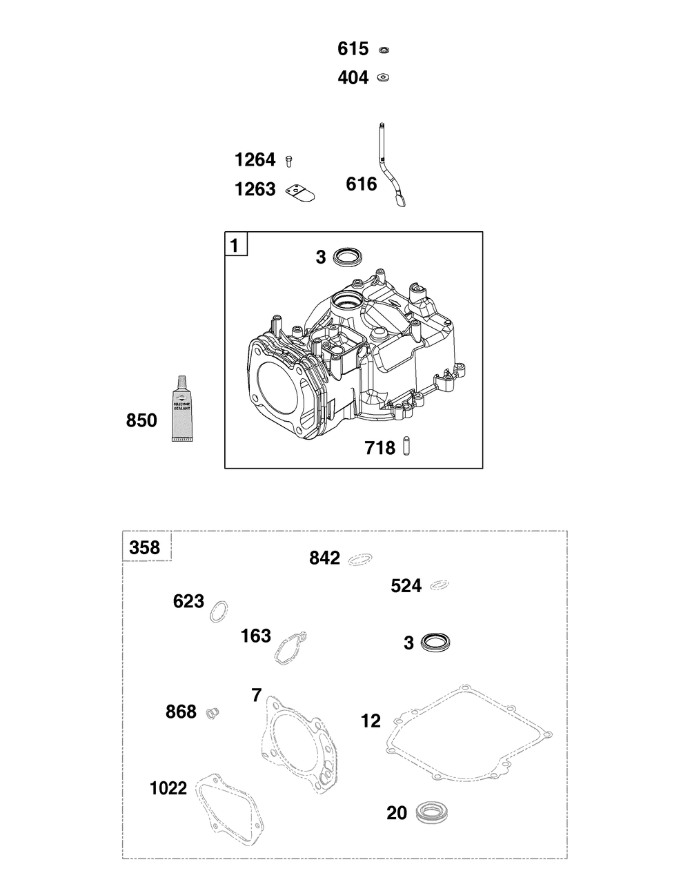 Cylinder Group Diagram and Parts List for 103M05-0111-F1 100000 - 19Z999 Briggs and Stratton Engine